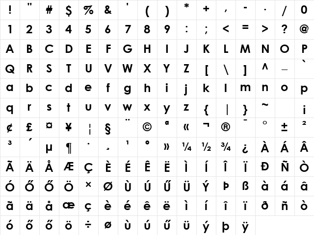 Hu_CentGoBold Regular Character Map