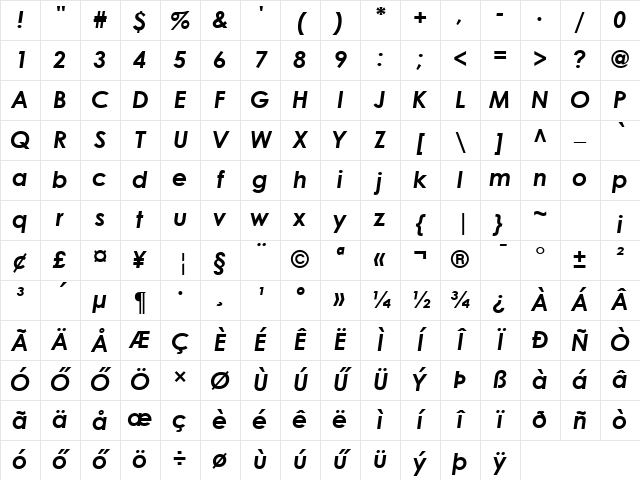 Hu_CenGoBI Regular Character Map