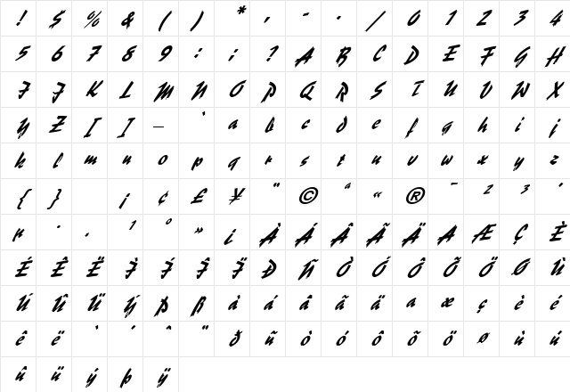 FZ HAND 19 ITALIC Normal Character Map FZ HAND 19 ITALIC Normal Character Map