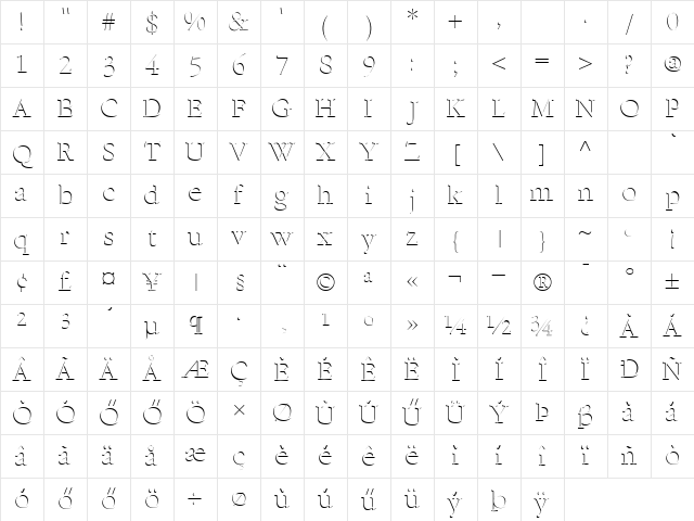 Hu_Embos Regular Character Map