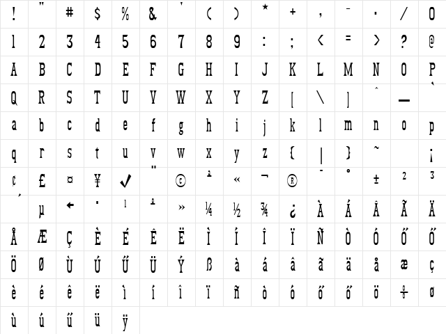 Hu_Fezda Regular Character Map