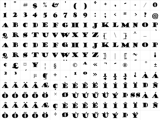 Hu_Goudy Stout Regular Character Map Hu_Goudy Stout Regular Character Map