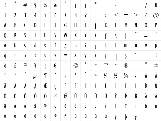 Hu_Humaf Regular Character Map