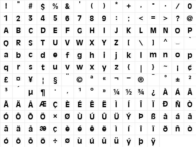 AntiqueOlive Bold Character Map