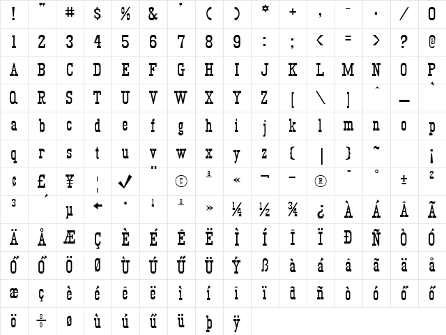 Hu_Kyhon Regular Character Map
