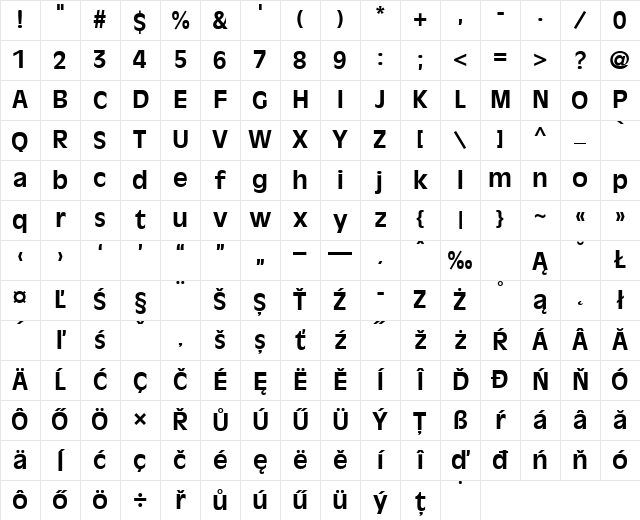 AntiqueOliveEastA Bold Character Map