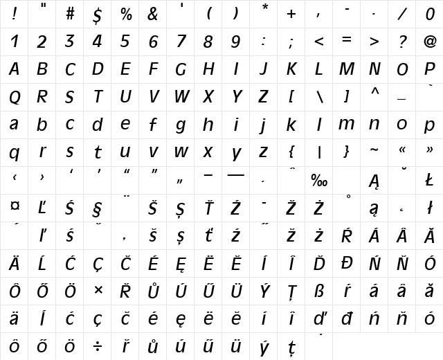 AntiqueOliveEastA RomanItalic Character Map