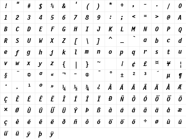 Hu_Lettw Regular Character Map
