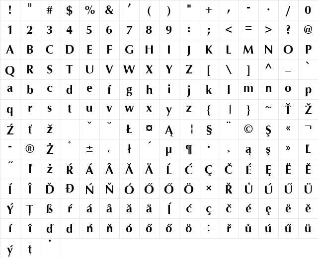 Hu_Ottawa Bold Regular Character Map