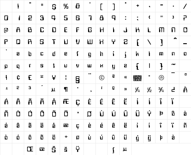 MagneticCard Regular Character Map