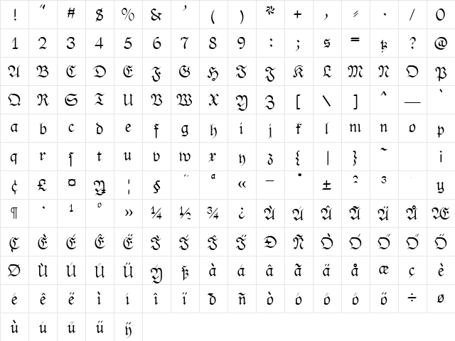 Hu_PhederFrackDtsh Regular Character Map Hu_PhederFrackDtsh Regular Character Map