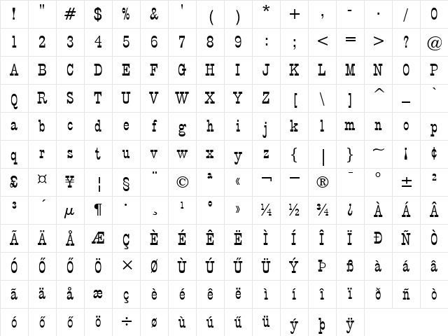 Hu_PT Barnum BT Regular Character Map