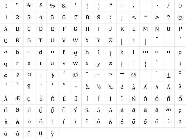 Hu_Qwatick Regular Character Map