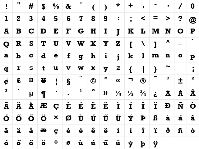 Hu_Rockwell Bold Regular Character Map