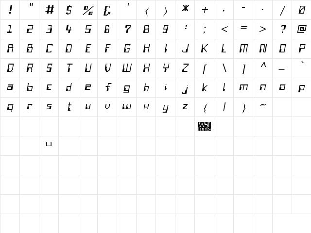MagneticCardTwo Italic Character Map