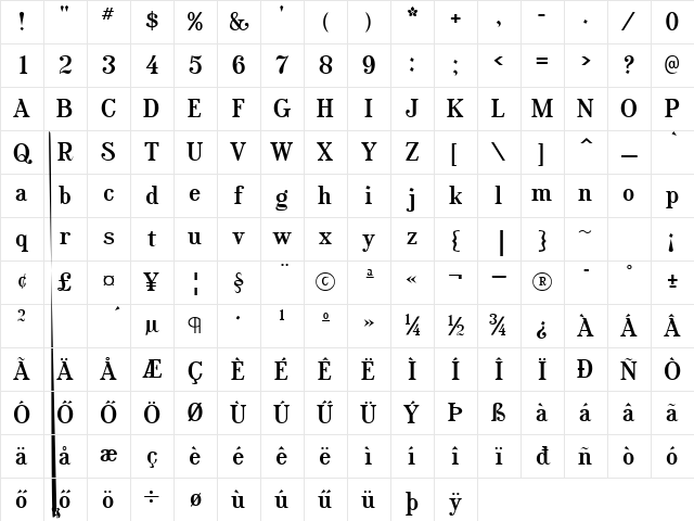 Hu_Rataczak Bold Regular Character Map