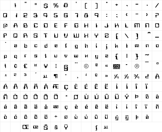 MagneticCardWide Regular Character Map MagneticCardWide Regular Character Map