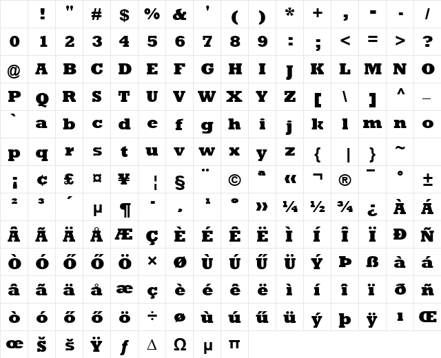 Hu_Rockwell XBd Regular Character Map Hu_Rockwell XBd Regular Character Map