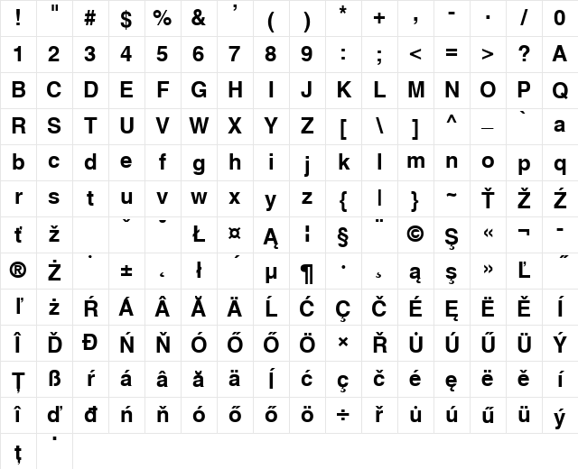 Hu_Switzerland  Bold Regular Character Map