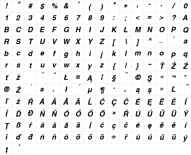 Hu_Switzerland  Bold Italic Regular Character Map