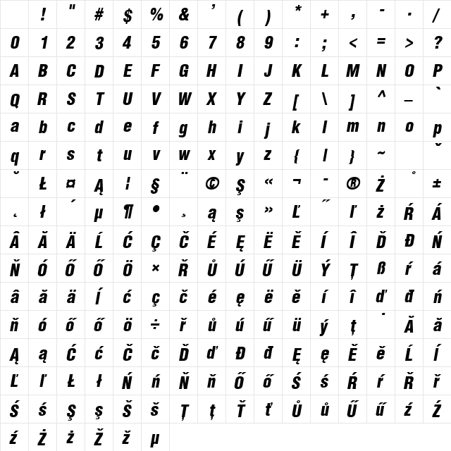 Hu_Switzerland CnBlk Italic Regular Character Map Hu_Switzerland CnBlk Italic Regular Character Map