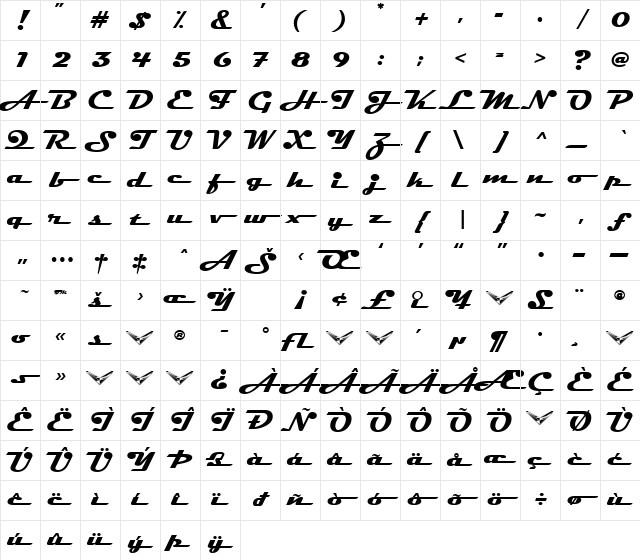Magneto BoldExtended Character Map