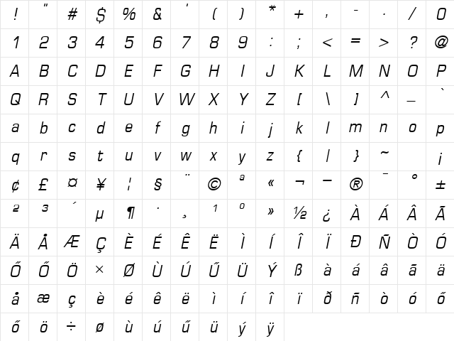 Hu_Style Cn Oblique Regular Character Map Hu_Style Cn Oblique Regular Character Map