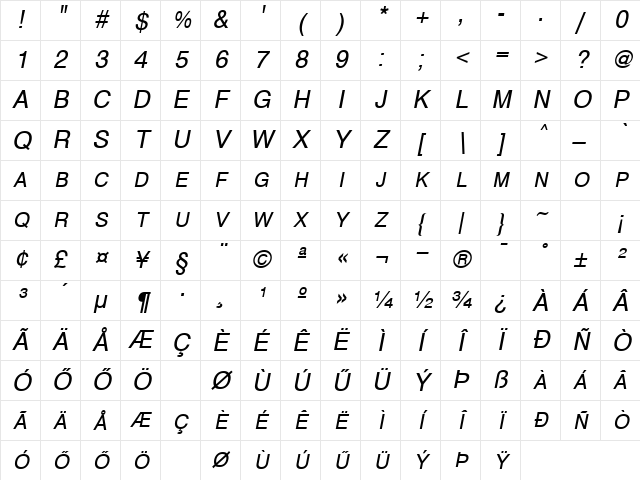 Hu_Sans Exp Oblique Regular Character Map Hu_Sans Exp Oblique Regular Character Map