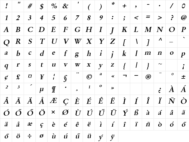 Hu_StempGar  BoldOblique Regular Character Map