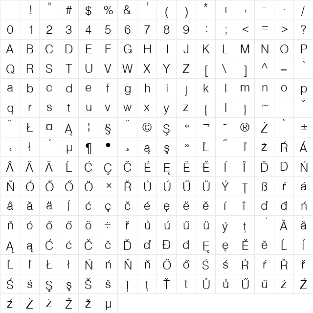 Hu_Switzerland Lt Regular Character Map Hu_Switzerland Lt Regular Character Map