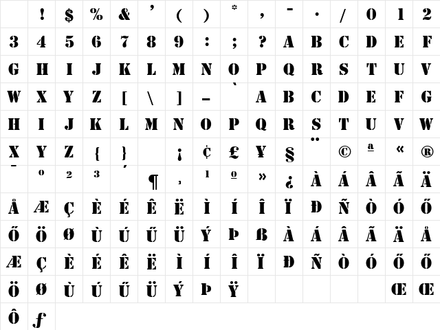 Hu_Stamp Plain WS Regular Character Map