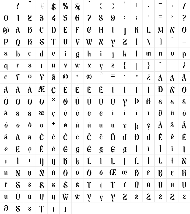 Magno Regular Character Map Magno Regular Character Map