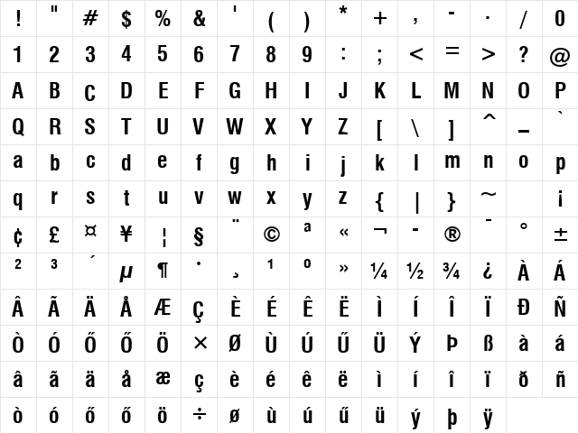 Hu_Swiss 733 Cn WS Bold Character Map