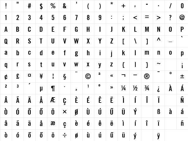 Hu_Trade Cn  Bold Regular Character Map