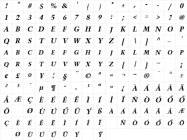 Hu_ToureExpert  BoldOblique Regular Character Map