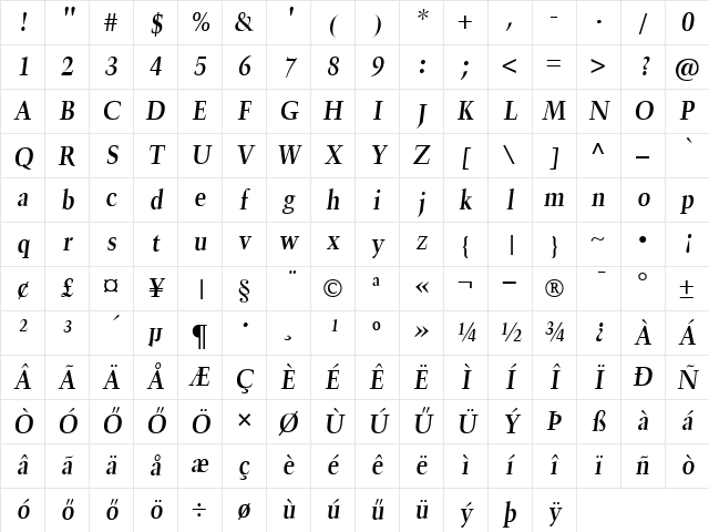 Hu_Trump Lt BoldItalic Regular Character Map