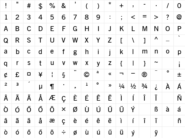 Hu_Trade Regular Character Map