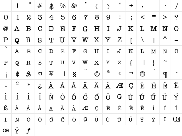 Hu_TypewriterExpert Regular Character Map