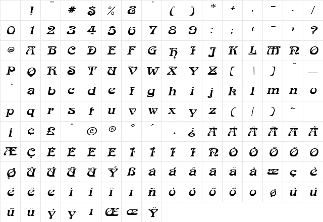 Hu_Yesternight  Oblique Regular Character Map