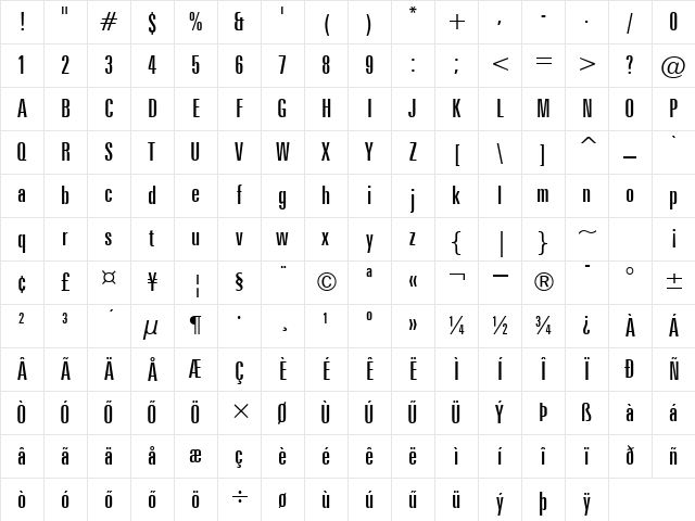 Hu_Zubrf Regular Character Map