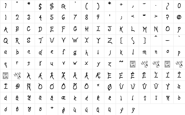 Anyway Bold Character Map