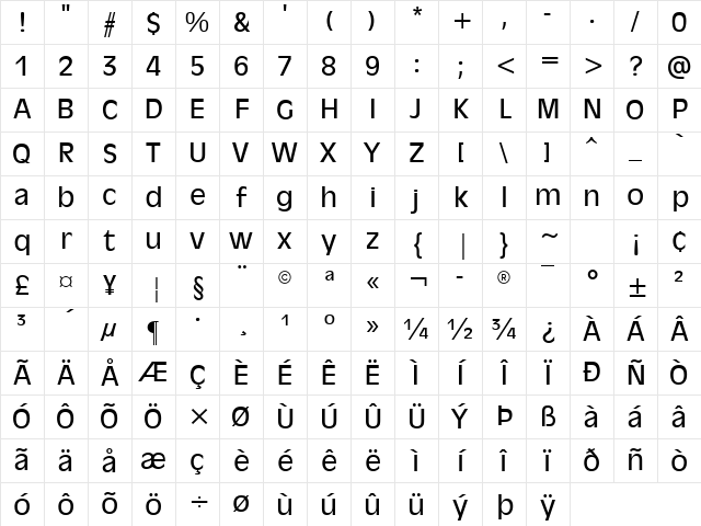 Antique Olive Regular Character Map