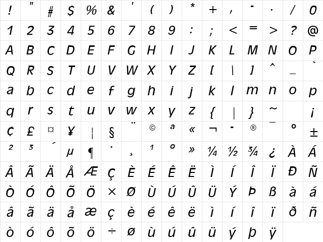 Antique Olive Italic Character Map