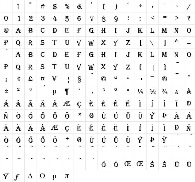 H_Algerian Regular Character Map H_Algerian Regular Character Map