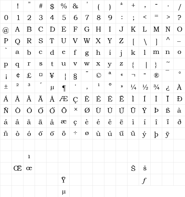 H_ALLMB2 Regular Character Map H_ALLMB2 Regular Character Map