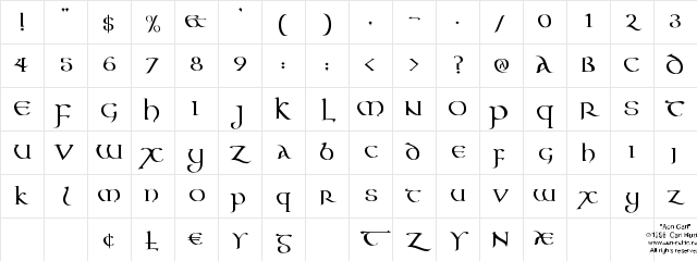 Aon Cari Celtic Regular Character Map