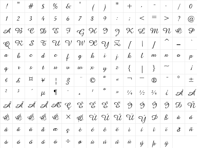 H_Amazone BT Regular Character Map