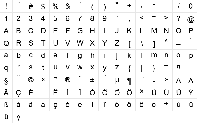 H_ARCN Regular Character Map