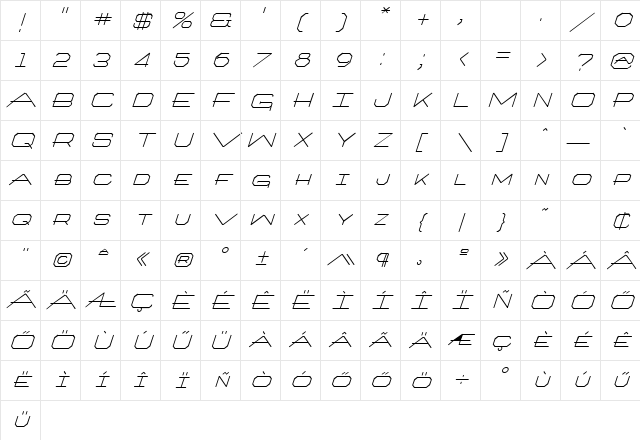 H_ARCHITEXT ITALIC Regular Character Map