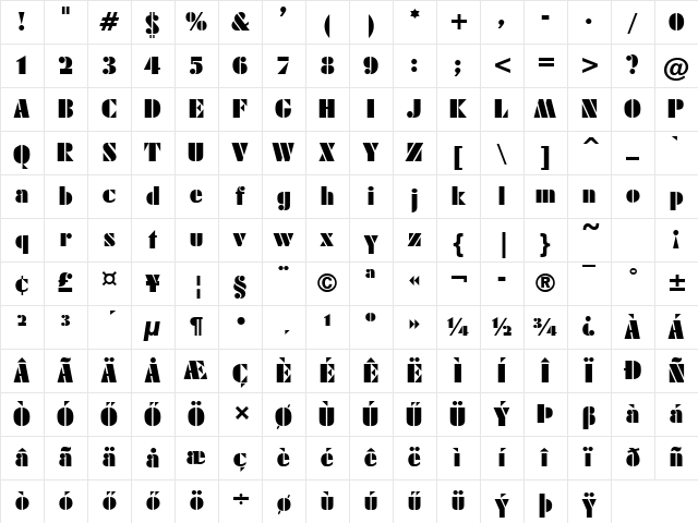 H_Army Regular Character Map H_Army Regular Character Map